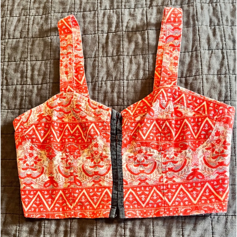 Lucca‎ Couture Red Paisley Geometric Hook Eye Front Crop Top Bustier Size 4